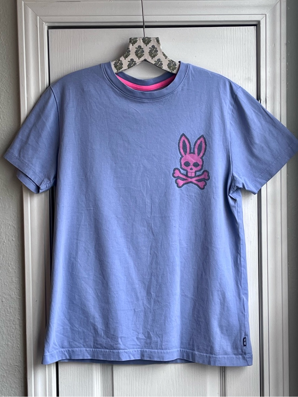 Psycho Bunny Logo T Shirt Blue Purple Pink Skull 100% Pima Cotton Peru Size 4